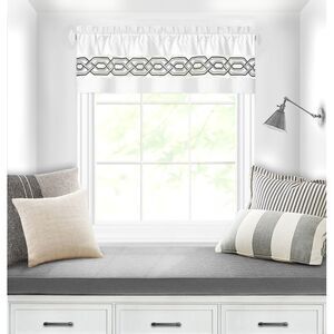 Paige Two-Tone Embroidered Window Curtain Set, Blue, 55" x 13"